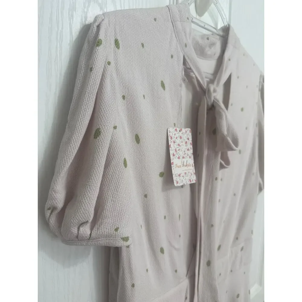 Free People NWT Abbie Printed Fit and Flare Ivory Mini Dress Size 8